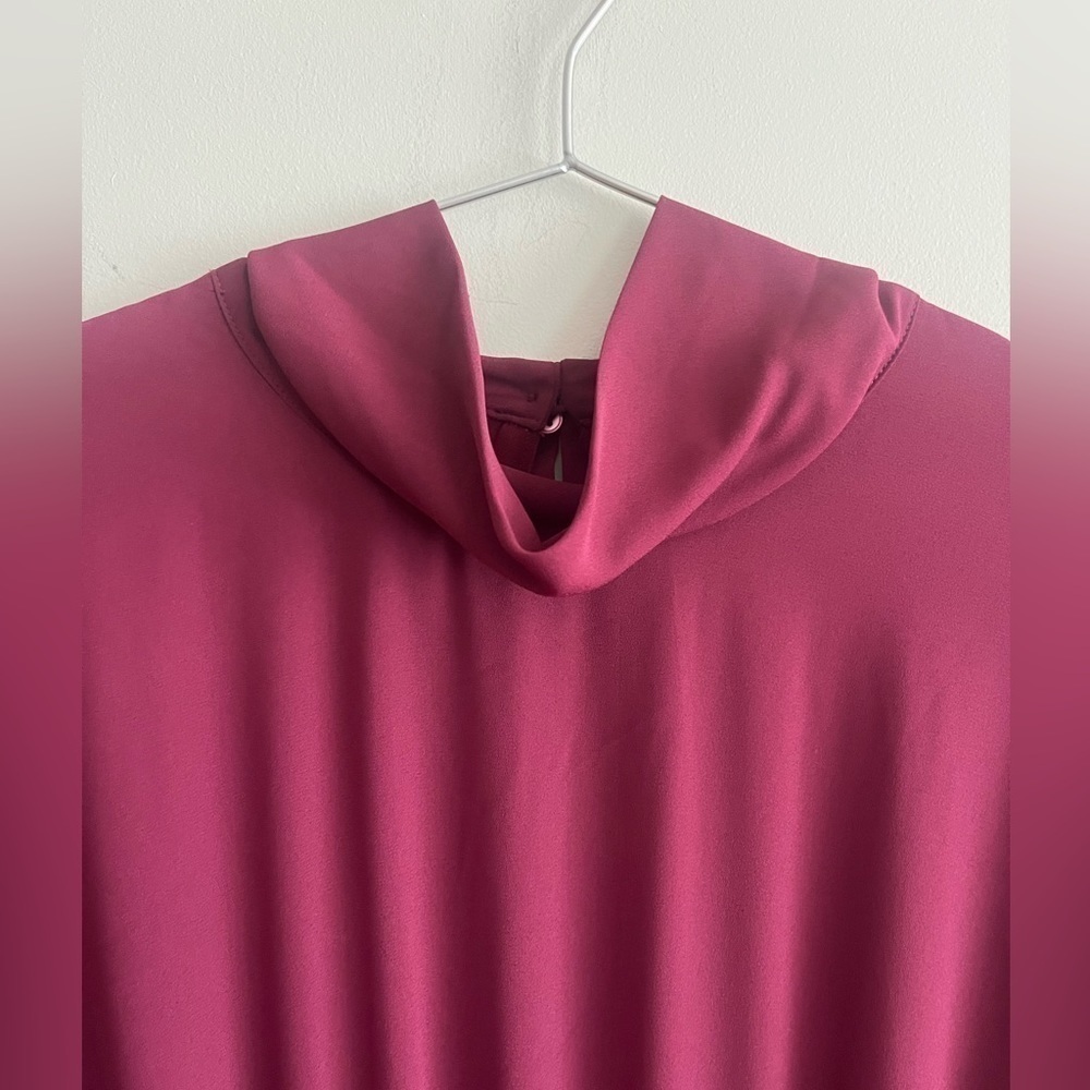 Aritzia Babaton Luke Dress Burgundy Midi Mock Neck 3/4 Sleeve A Line - Picture 4 of 12